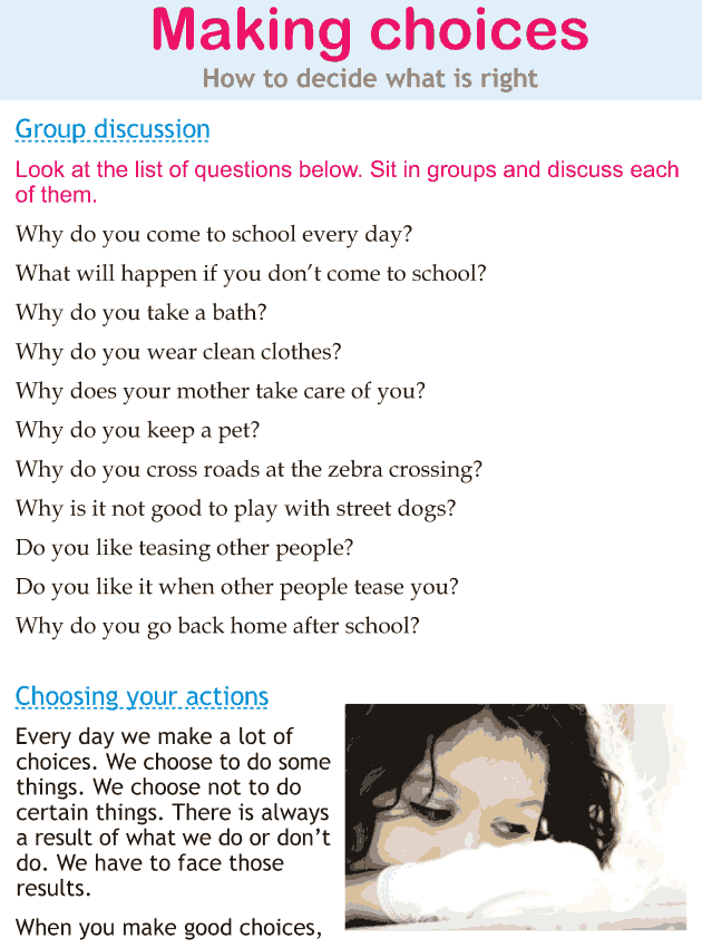 Personality development course grade 1 lesson 10 Making choices (1)